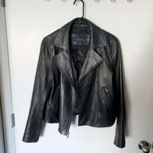 Cole Haan Black Fitted Lambskin Leather Jacket